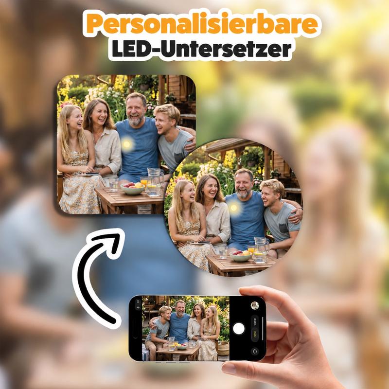 Personalisierbarer LED-Untersetzer mit eigenem Foto und Logo